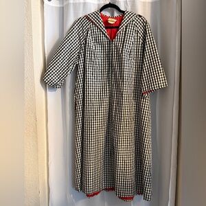 Vintage 50s Quilted Gingham Hostess Coat Red Lining Large